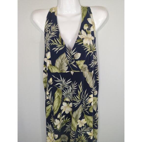 Caribbean Joe Blue Tropical Hawaiian Open Back Halter Midi Dress XL NWT - Picture 2 of 8